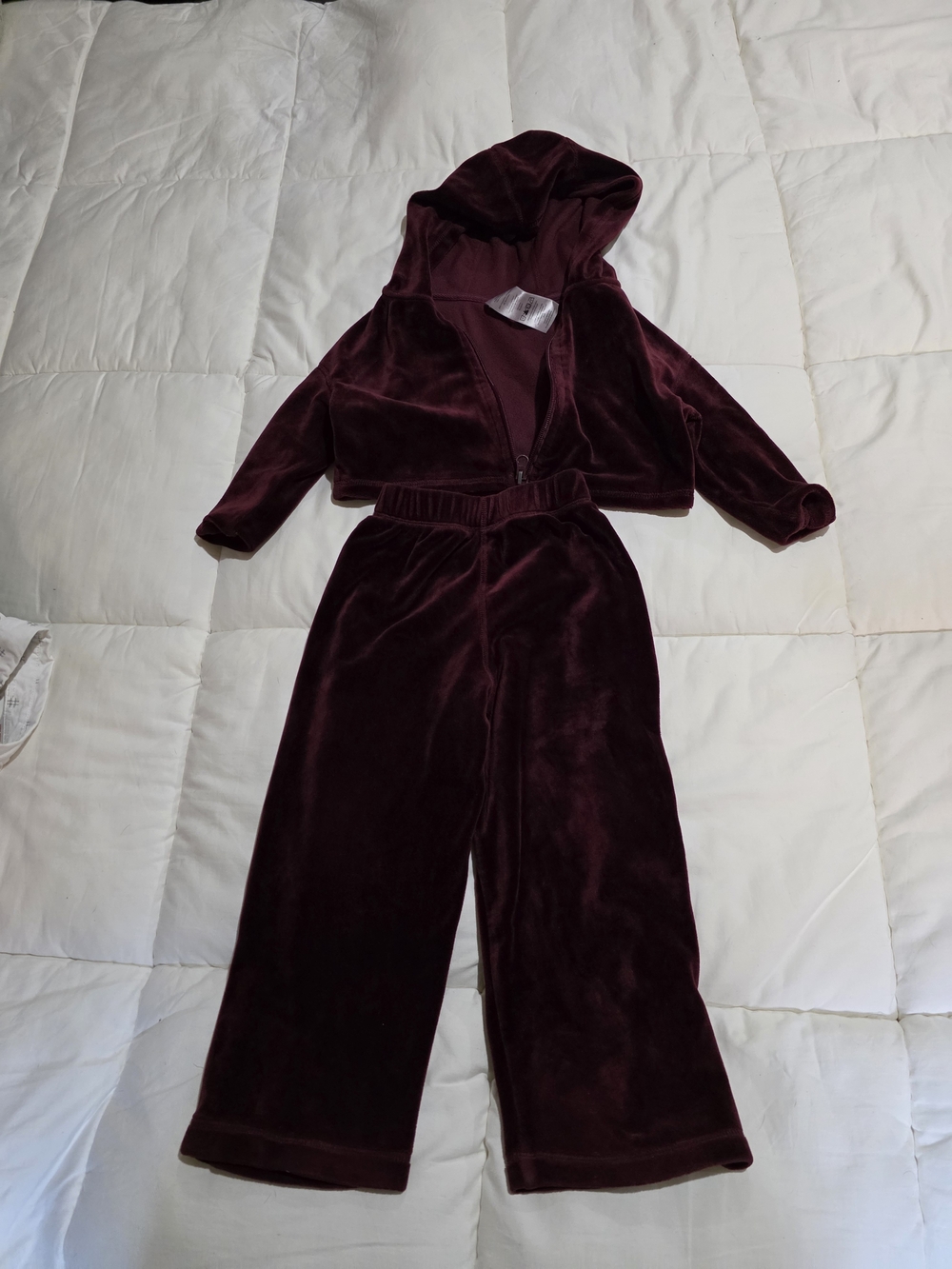 Velvet Hooded Two-Piece Set in Deep Burgundy
